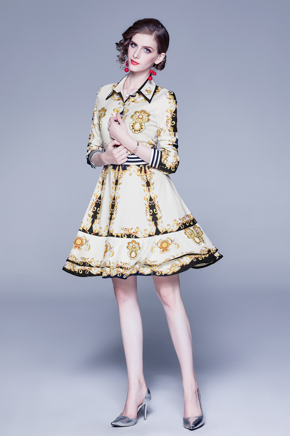 Spring Summer Fall Runway Luxury Vintage Baroque Print Collar Long Sleeve Women Ladies Casual OL Party A-Line Midi Beach Dress, Multi
Spring Summer Fall Runway Luxury Vintage Baroque Print Collar Long Sleeve Women Ladies Casual OL Party A-Line Midi Beach Dress, Multi