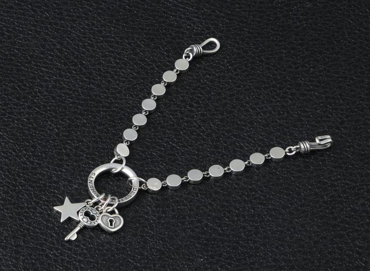 Personalized 925 sterling silver vintage jewelry antique American European hand-made designer round link bracelets with key heart star charm