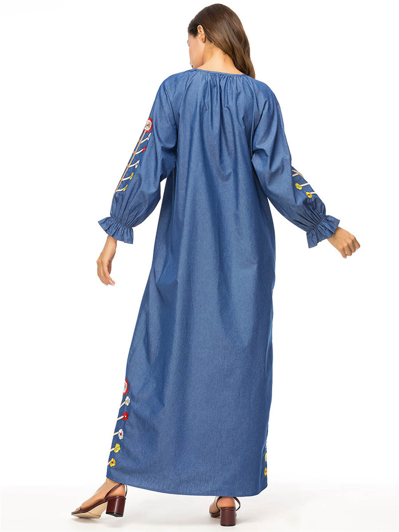Denim Vestido Kaftan Abaya Turkey Dubai Arabic Muslim Hijab Dress Caftan Women Islamic Clothing Eid Ramadan Tesettur Elbise Robe