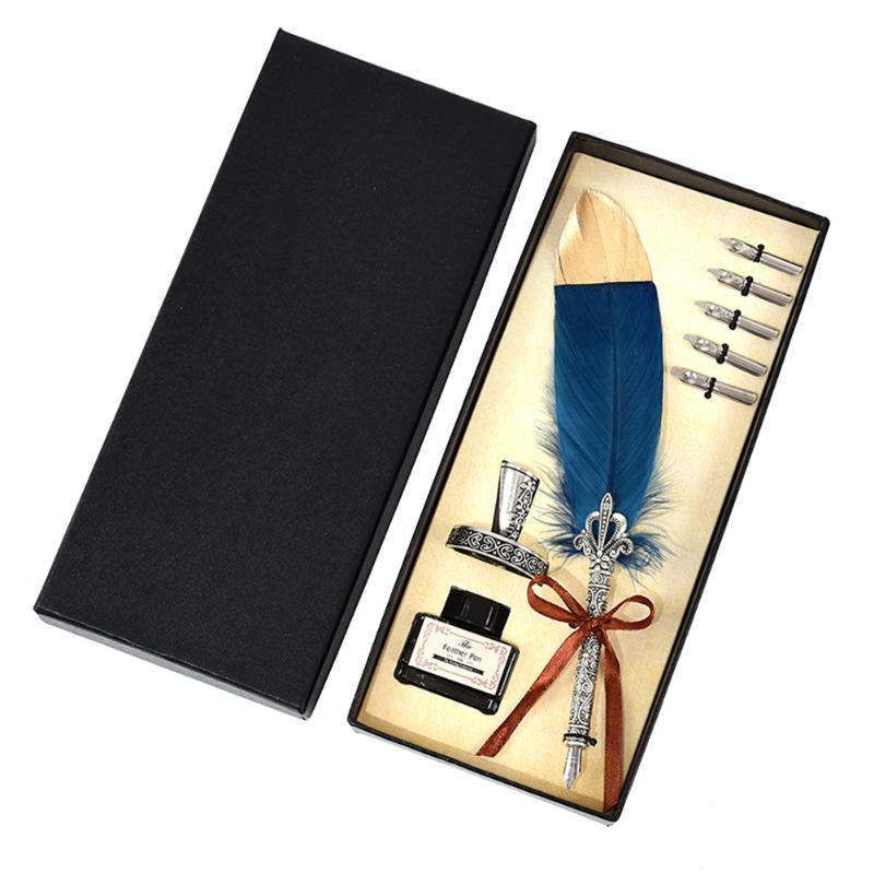 Vintage Calligraphy Feather Dip Pen Fashion Pen Handle 25 Nibs Writing Ink Set Quill Fountain Writing Set Gifts for Childs12394692