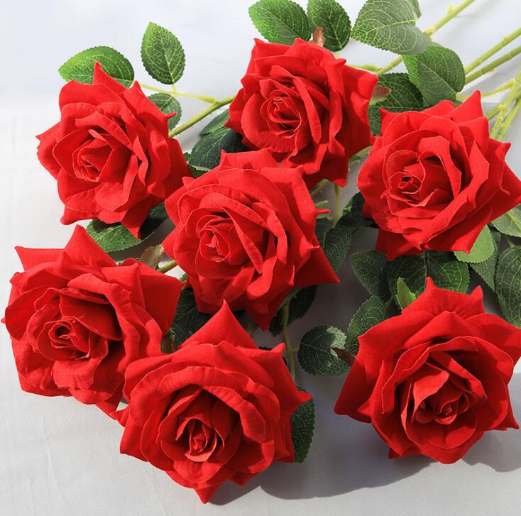Artificial flowers single stem rose flowers for Wedding home decorations valentine day gift velvet material artificial rose flowers