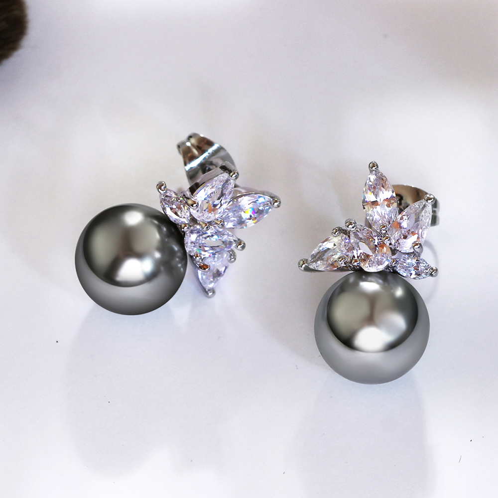 Fashion stud earrings with simulated gray pearl oorbellen dropshipping wholesale Women Earring Statement jewelry