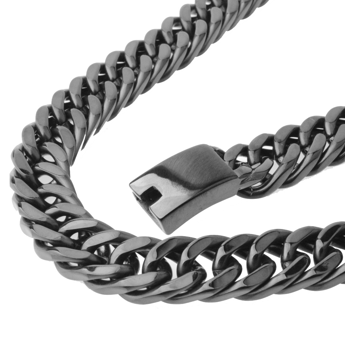 Titanium Steel Cuban Link Chain, Auniquestyle 15mm Men Hip Hop Chunky Chain Stainless Steel Black Gum Plated Jewelry Necklace 24 inch Length