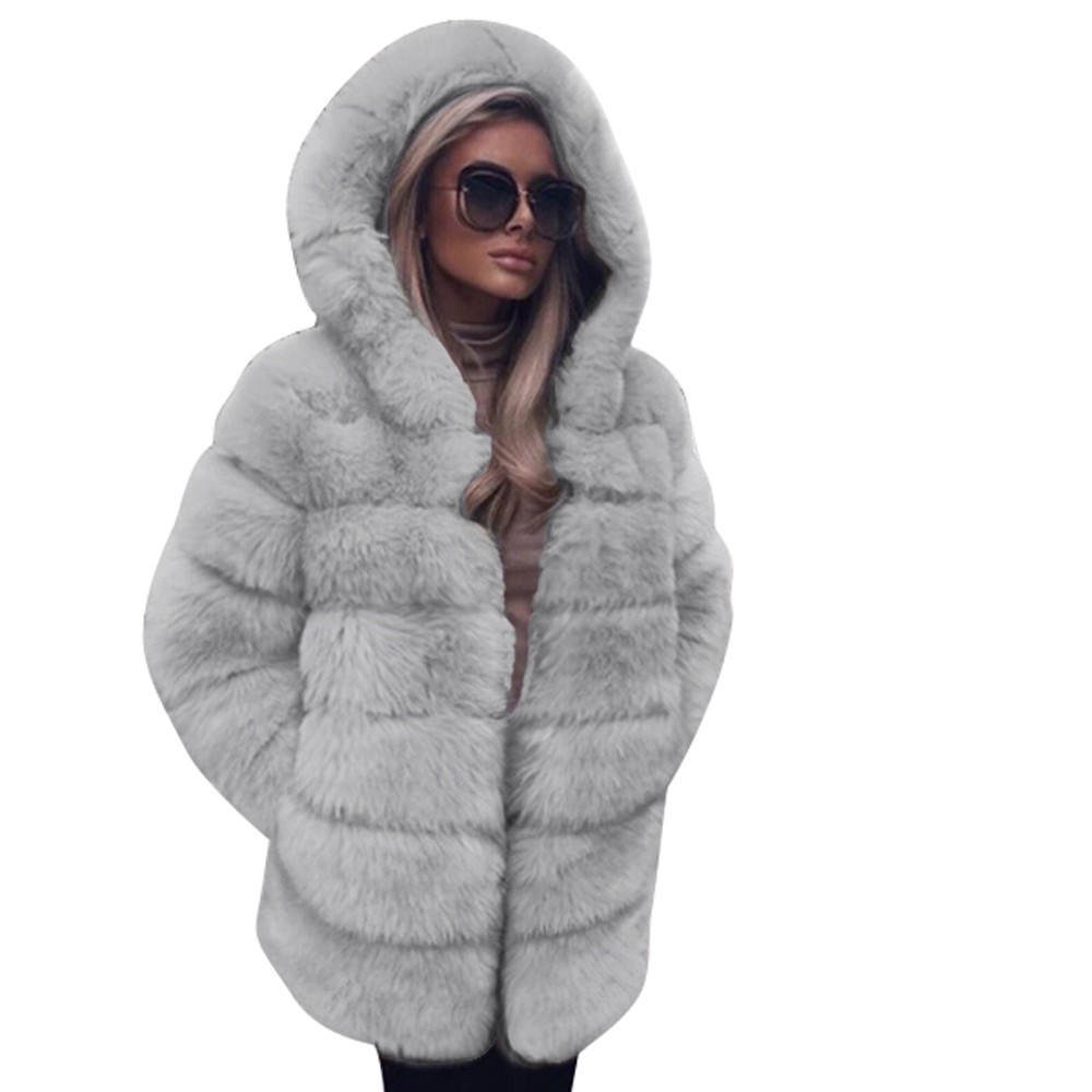 Women Coat Fashion Luxury Faux Fur Coat Hooded Autumn Winter Warm Overcoat Jacket Coats Women