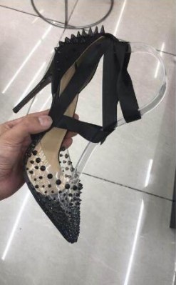 Hot Sale-High heels women Pointed toe PVC rivets Mechante Reine Ankle Wrap around ribbons Pump studded Covered heel Wedding Party Shoes, Black
Hot Sale-High heels women Pointed toe PVC rivets Mechante Reine Ankle Wrap around ribbons Pump studded Covered heel Wedding Party Shoes, Black