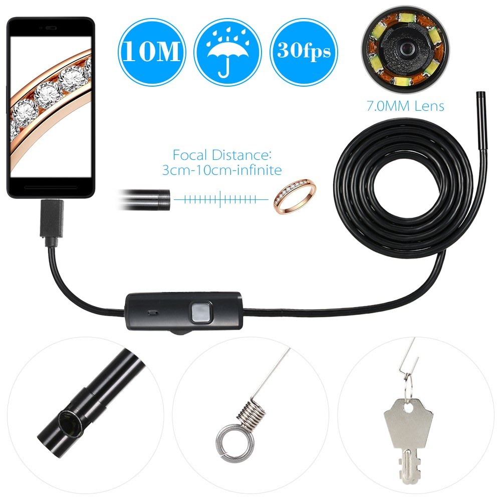 7MM Endoscope Camera USB Mini Waterproof 0.5-10M Hard Soft Cable Snake Tube Inspection Borescope Cameras For Android Smartphone Loptop PC Notebook 6 L