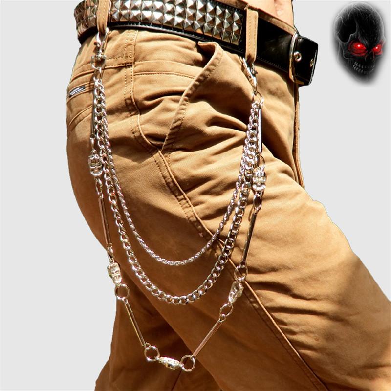 Biker Jean Wallet Keychains Silver Ghost Rock Punk Hip- Metal KeyChain Trousers Motorcyle Leather Pant Chain DR62