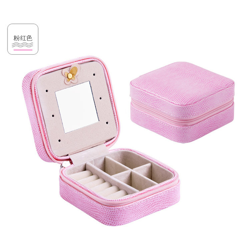 Korean Creative Jewelry Box Organizer Travels Portable Leather Ring Bracelet Earring Display Storage Drawer Box Case With Mirror C19021601