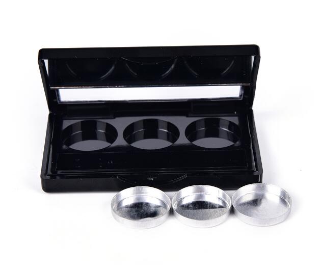 DIY Black 3 Round Eye Shadow Lipstick Cosmetic Empty Makeup Box Grid Packing Case Palette