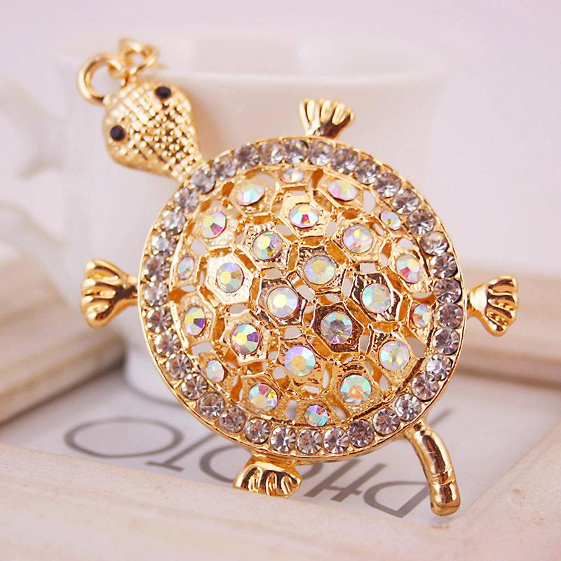 Crystal Turtle Shape Car Keychain New Creative Cute Rhinestone Charm Keyring Ring Kawaii Gold Tone Animal Metal Pendant Key Chain