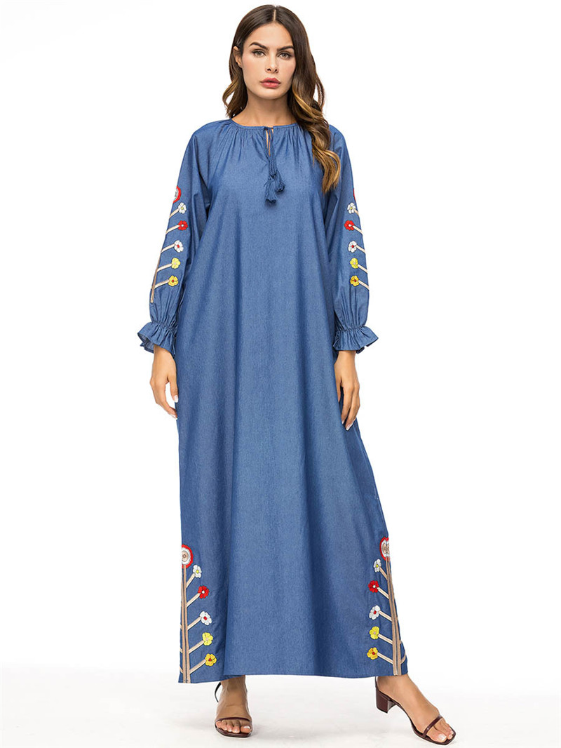 Denim Vestido Kaftan Abaya Turkey Dubai Arabic Muslim Hijab Dress Caftan Women Islamic Clothing Eid Ramadan Tesettur Elbise Robe