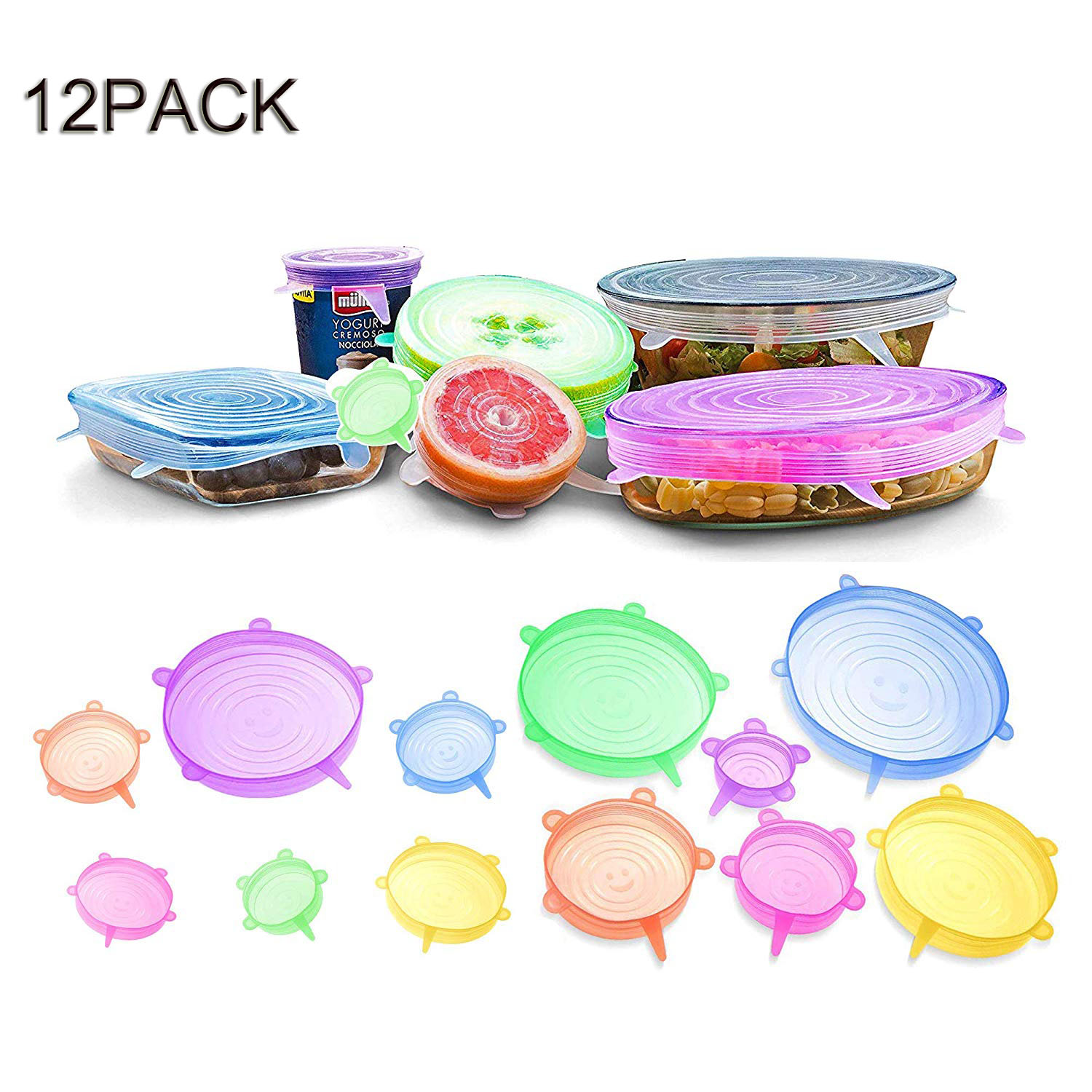 12 Pack Silicone Flexible Lids Stretchable Instalids Silicon Cover Lid to Fit Multiple Containers Sizes and Keep Food Fresh Heat and Freeze
12 Pack Silicone Flexible Lids Stretchable Instalids Silicon Cover Lid to Fit Multiple Containers Sizes and Keep Food Fresh Heat and Freeze