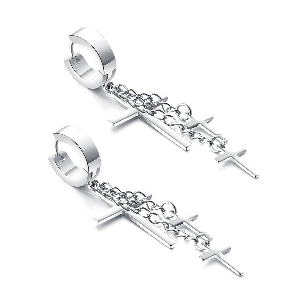 Cool Men Charm Cross Hoop Earrings Jewelry Gold Plated 316L Stainless Steel Ear Bone Nail Earrings