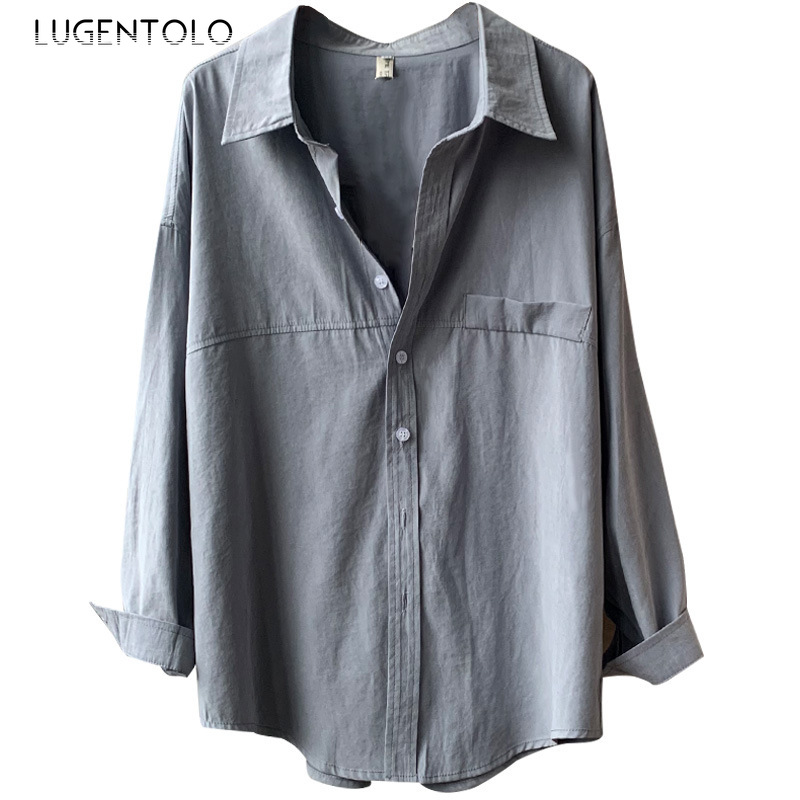 

Lugentolo Women Shirts Spring New Long Sleeve Contour Imitation Suede Vintage Loose Button Turndown Collar Solid Color Shirts, White