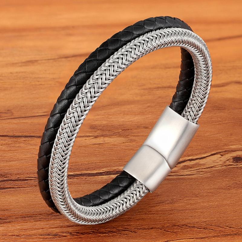 TYO Stainless Steel Wire Cable Magnetic Clasp Double Layered Bracelet Braided Genuine Leather Chain Bracelet Mens Women Jewelry
TYO Stainless Steel Wire Cable Magnetic Clasp Double Layered Bracelet Braided Genuine Leather Chain Bracelet Mens Women Jewelry