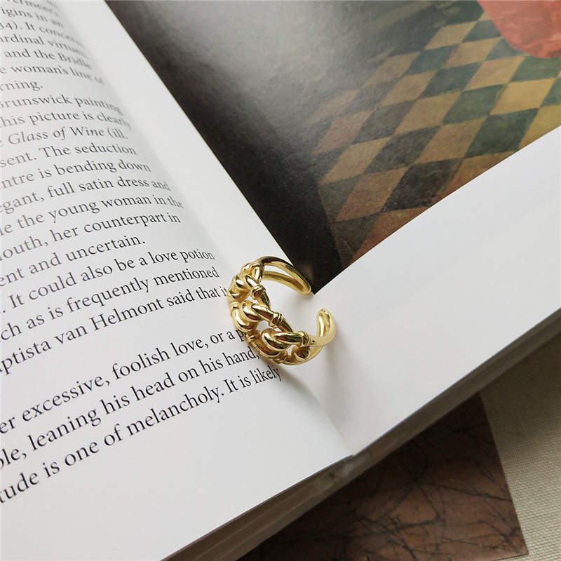 Authentic 925 Sterling Silver Gold Color Industrial style Multi Twisted Adjustable Ring Fine Jewelry For Women Birthday party