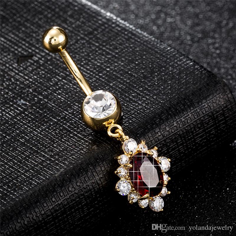 Crystal Dnacing Belly Ring for Girls 18K Yellow Gold Plated CZ Body Piercing Navel for Grils Women P0176
