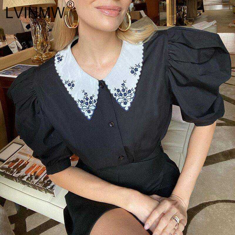 LVINMW Fashion Flower Embroidery Turn-down Collar Blouse New 2020 Summer Women Puff Half Sleeve Button Patchwork Tops Streetwear, Black
LVINMW Fashion Flower Embroidery Turn-down Collar Blouse New 2020 Summer Women Puff Half Sleeve Button Patchwork Tops Streetwear, Black