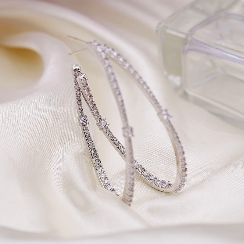 Vecalon 925 Silver Large Hoop Earrings Gold/Silver Color For Women Big Circle Earrings 925 Sterling Silver Wedding Jewelry Party Accessories