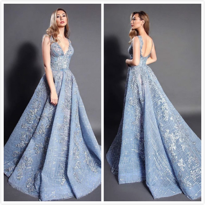 aso ebi arabic sexy lace beaded evening dresses deep vneck prom dresses backless formal party second reception gowns zj236