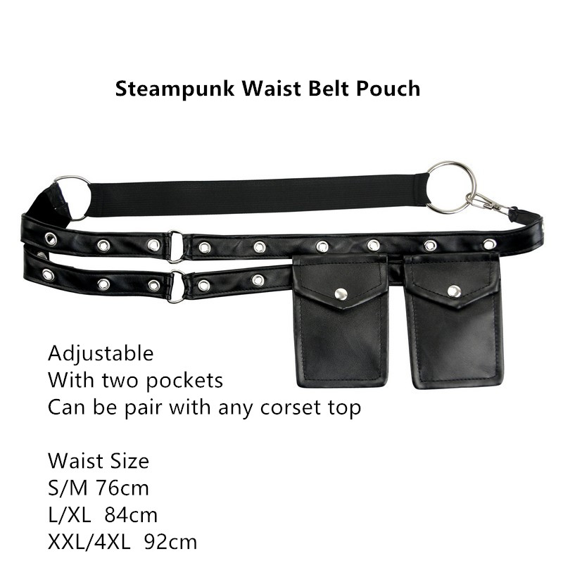 Black Leather Men / Women Unisex Mini Pouch Waist Pocket Belt Bag Burlesque Outfits Gothic Steampunk Clothing Sexy Corset Accessories