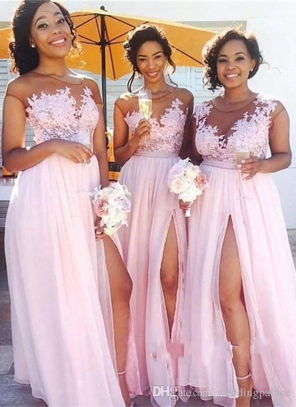 Beautiful Lace Cheap Chiffon Bridesmaid Slit Of Dress Maid Of Honor Gowns Nigerian Women Wedding Guest Evening Dresses es