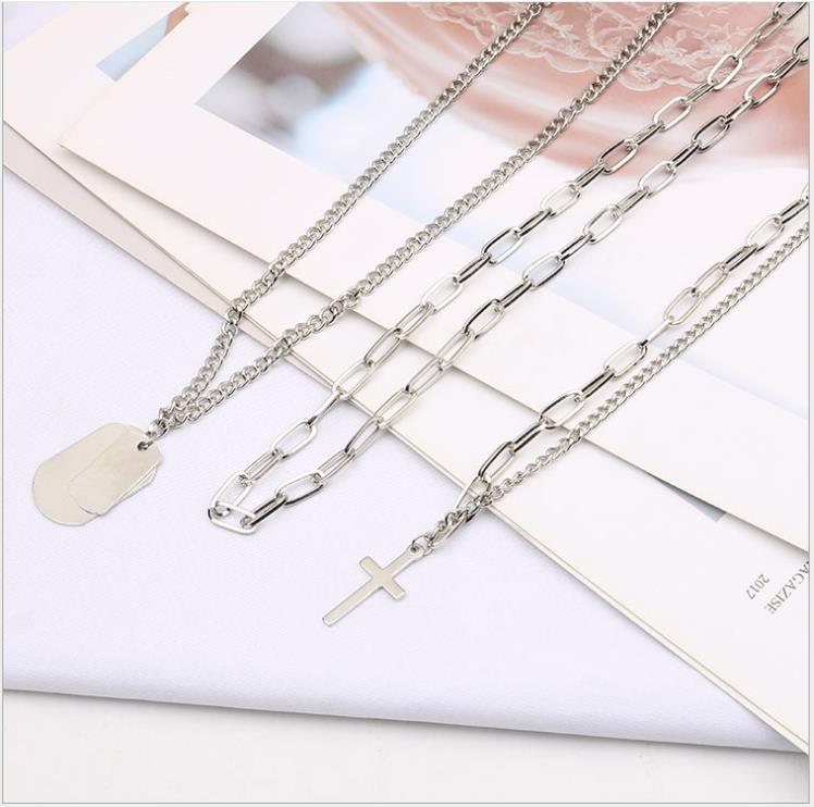 Personality hip hop three layer clavicle chain men and women couple multi layer Necklace sweater chain