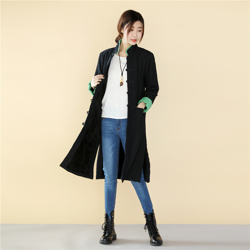 Spring Autumn Chinese Retro style Long length Linen jacket flax cotton Comfortable fabric Clothes long gown Original Coat Robe Outwear