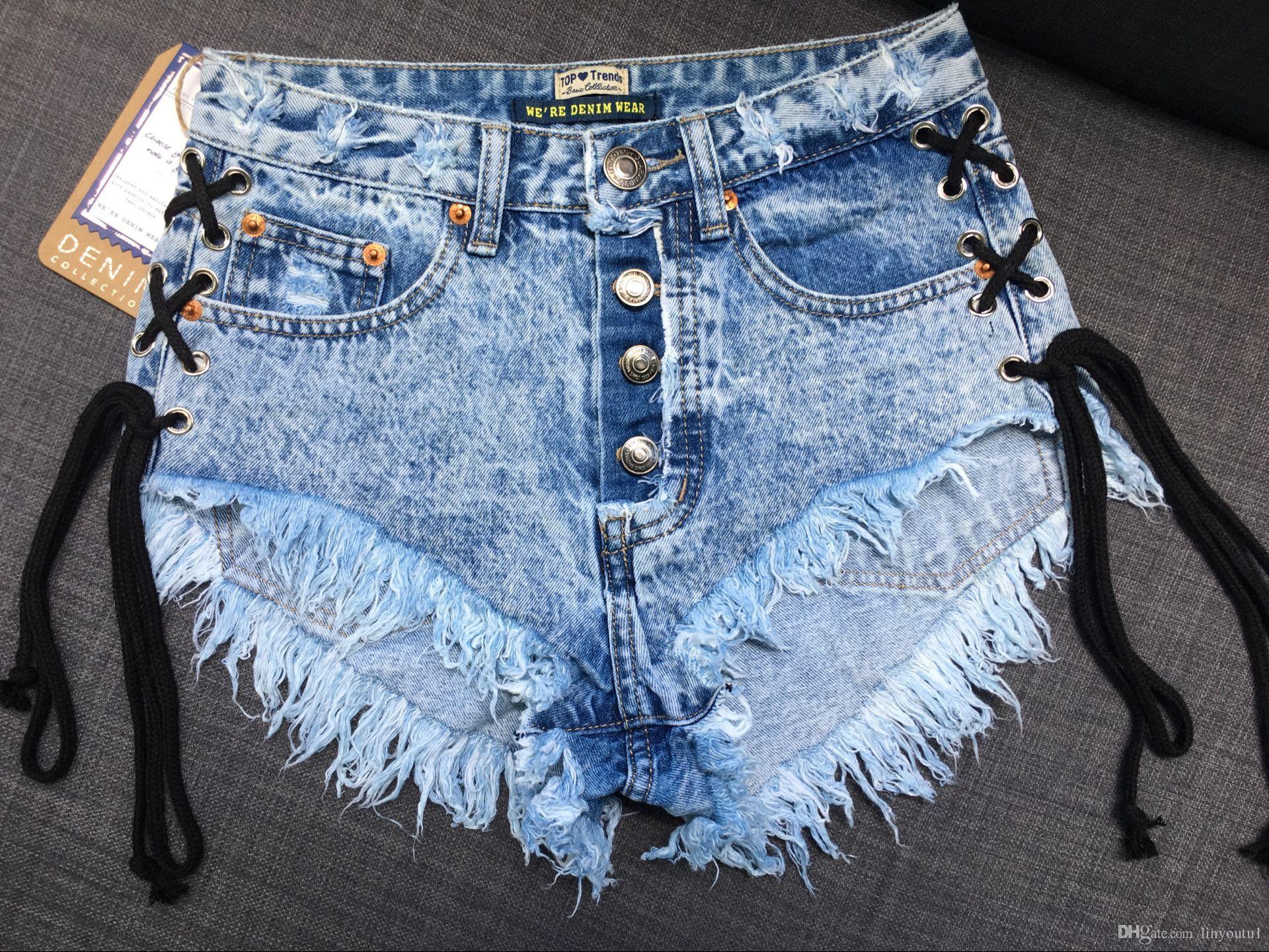 2020 Summer Denim Shorts Women Feminino Ripped High Waist Mini Shorts Solid tassel Hole Short Women Sexy Bandage Jeans