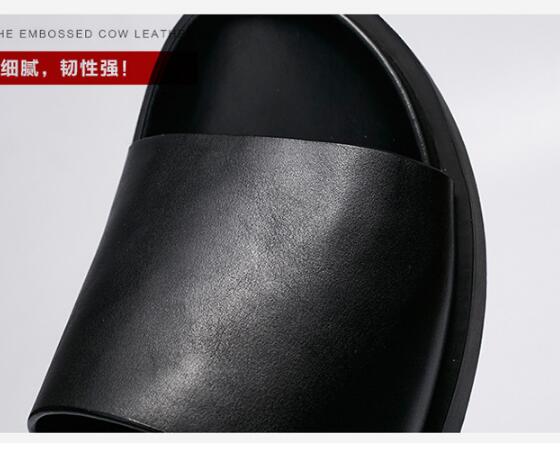 Summer quality leather mens sandals casual slippers leather sandals beach shoes High heel slippers True leather scuffs slippers