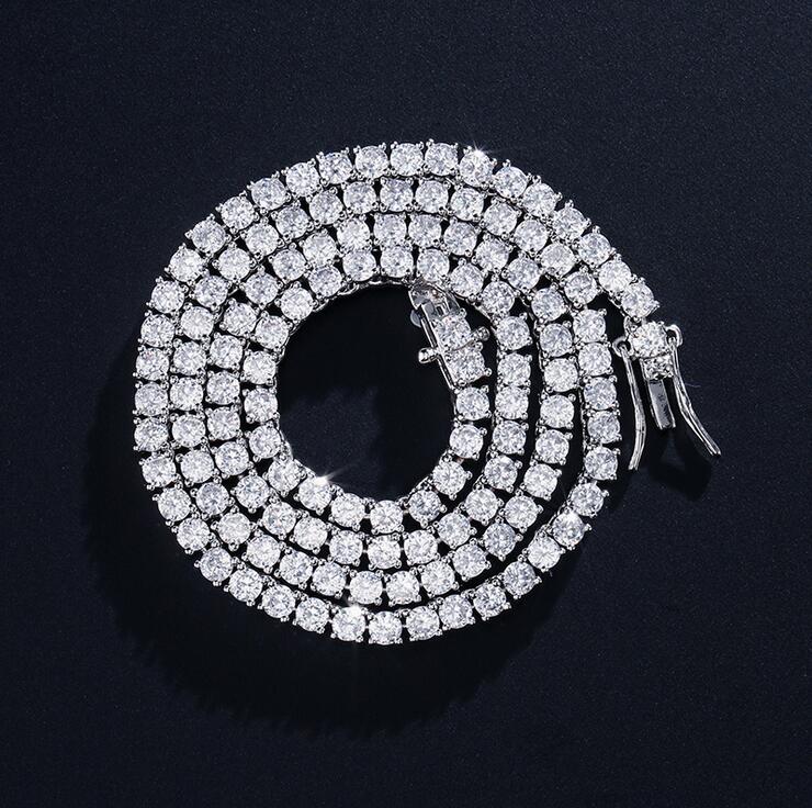 Hip Hop New Vintage Fashion Jewelry 18K White&Rose Gold Fill Full Round Cut Single Row White Topaz CZ Diamond Party Women Men Necklace Gift