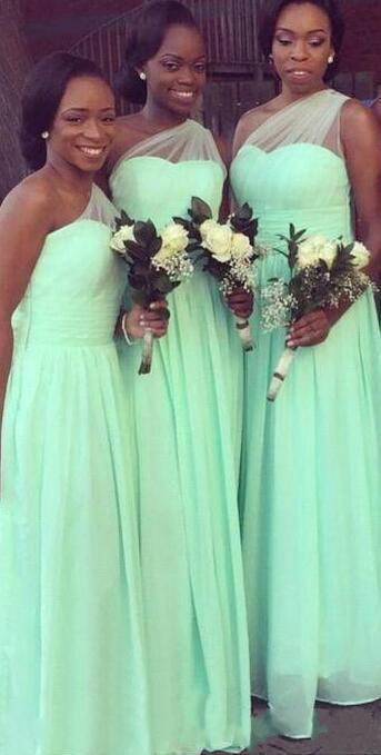 Bridesmaid Dresses One Shoulder Chiffon Long Maid Of Honor Dress African Mint Green Plus Size Formal Party Wedding Guest Gowns