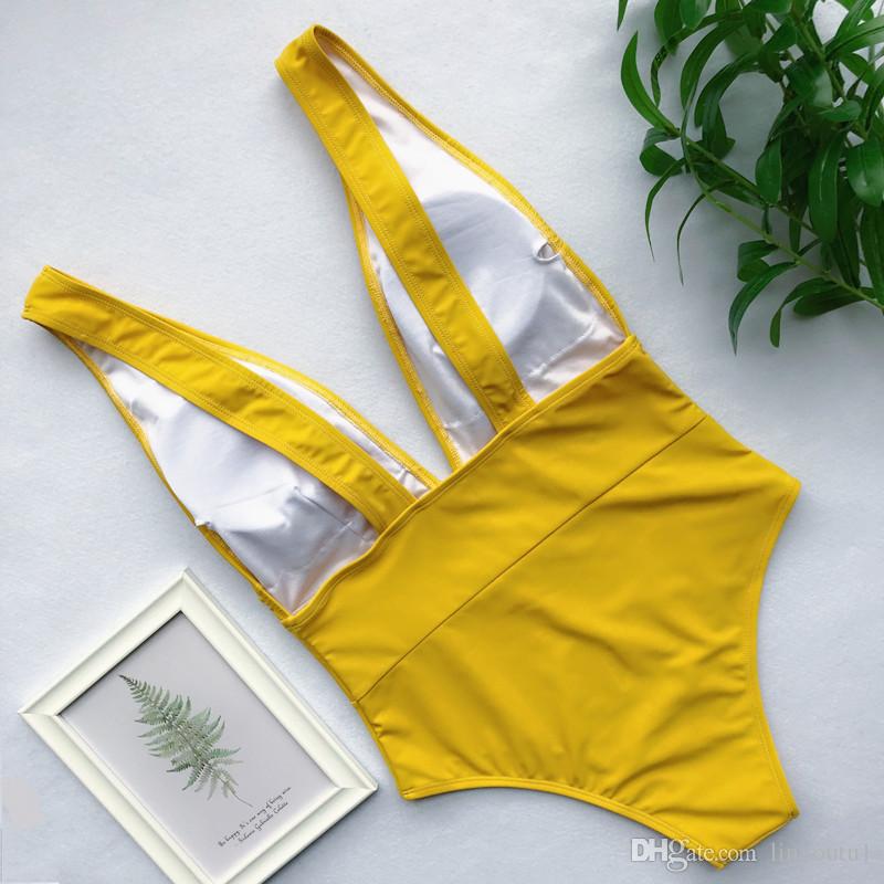 2020 Women Swimwear High Waist High Cut One Piece Swimsuit Female Bather Bathing Suit Swim Bodysuit Monokini