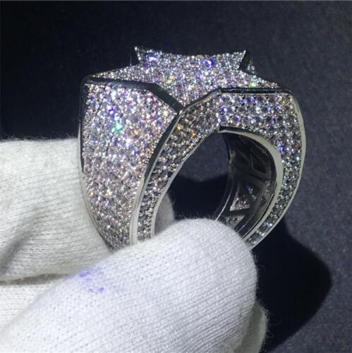 Vecalon Big Star Male Hiphop ring White Gold Filled 500pcs 5A Cz Party Anniversary band rings For men Rock Finger Jewelry