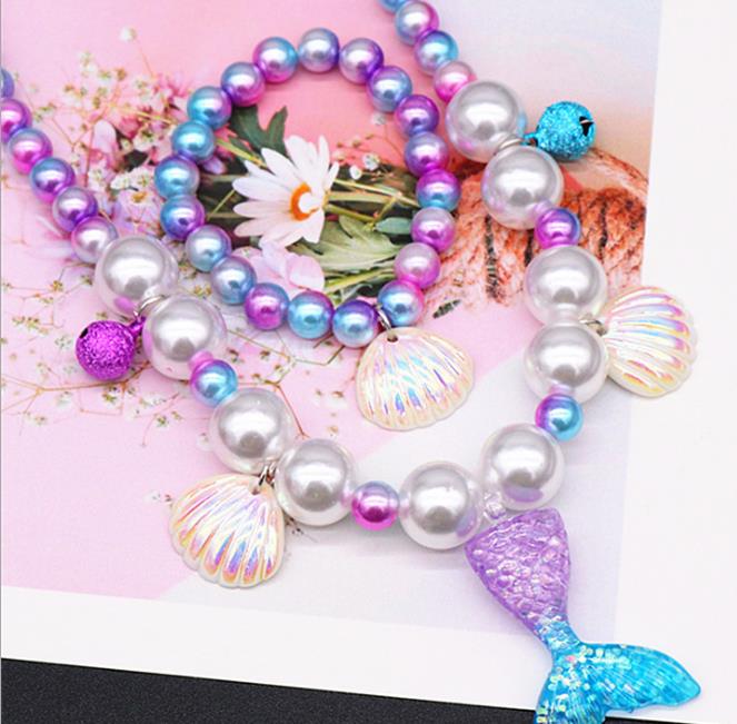 Beaded Necklace Bracelets Ring Clip Earrings for Kids Little Girl Mermaid Pearl Jewelry Sets Favors Bags for Party