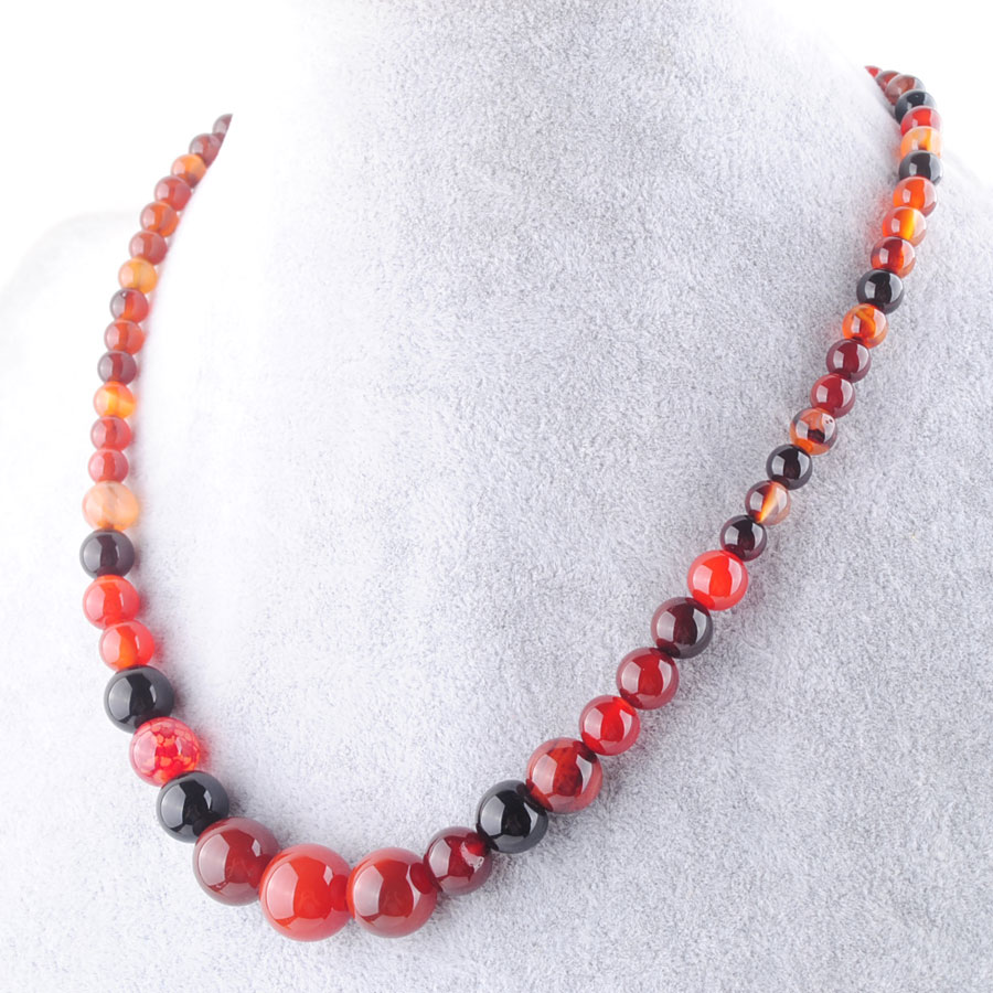 WOJIAER Fashion Jewelry Algae Agate Gem Stone Necklace Round 6-14mm Graduated Beads Women 17.5 Inches BF301