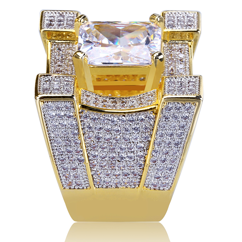24mm Big Heavy Cubic Zirconia Square Hip Hop Ring for Men Top Quality Personalized Full CZ Stone Punk Rock Rapper Jewelry for Men Size 7 to 11 Comfort