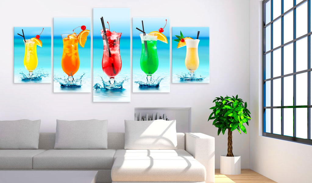 5 Pcs No Framed Wall Art Paintings Prints Bar Restaurant Fruit Drink Cocktail Wall Art Picture Canvas Paintings Wall Decorations ,Choose Col