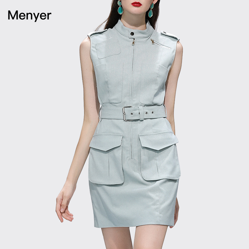 Menyer Temperament Sleeveless Dress Womens 2019 Autumn New Fashion & Casual Belt Slimming Western Style Womens Skirts-
