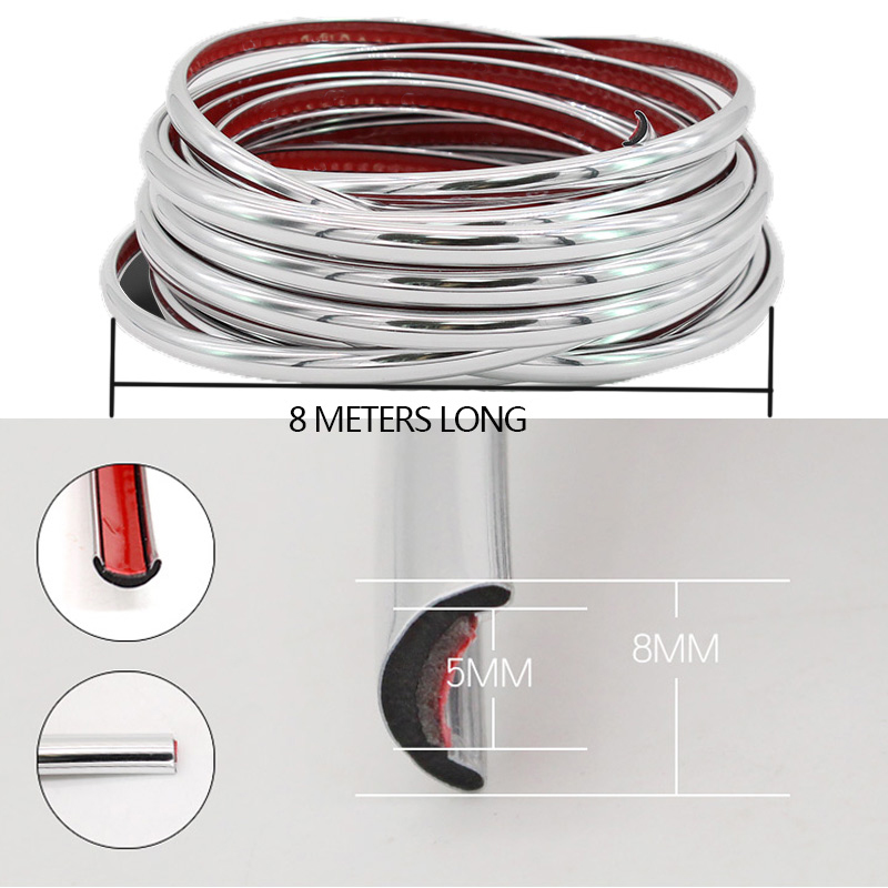 8M/lot Car Wheel Hub Rim Sticker Chrome Wheel Decoration Auto Tire Rims Plated Strip Car-styling Exterior Accessories