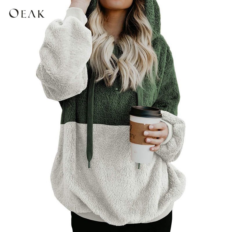 OEAK Women Fluffy Fur Hoodie Girl Winter Loose Hooded Jacket Warm Outwear Coat Cute Sweatshirt Plus size 5XL 2018 New Fashion V191129