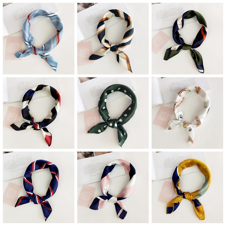 50*50CM Fashion Women Elegant Square Silk Feel Satin Scarf Skinny Retro Head Neck Hair Tie Band D19011106