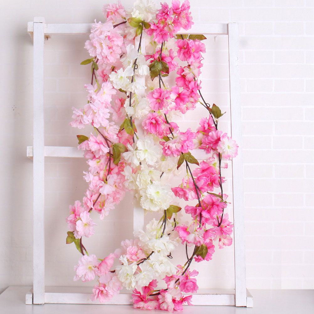 5.8ft Artificial Cherry Blossom Garland Wall-Mounted Rattan Hanging Vine Silk Rattan Wedding Party Decor White
