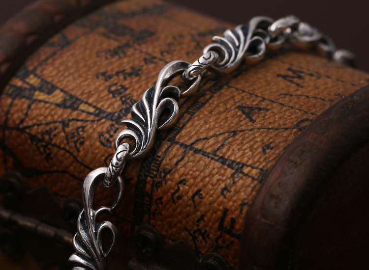 Personalized 925 sterling silver jewelry antique silver American European hand-made designer scroll link chain bracelets for men women
