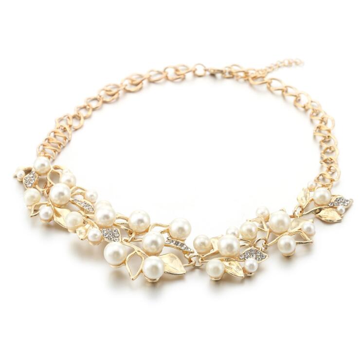 Fashion- Pearl Necklaces & Pendants Leaves Statement Necklace Women Collares Ethnic Jewelry for Personalized Gifts Free Shipping