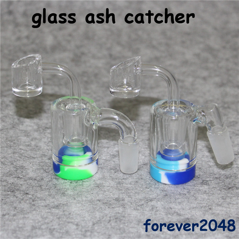 45 90 degree Glass Recycler Ash Catcher 14mm 18mm with 5ml silicone containers quartz bangers for Glass Bongs water pipes