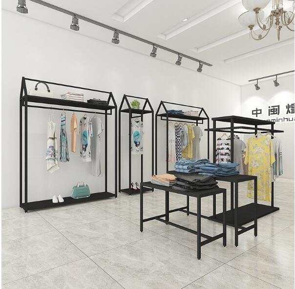 Iron retro clothing store display racks gold men's and women's clothes rack hanging clothes rack display rack European floor type clothes ra