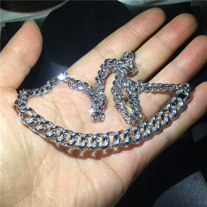 Fashion HipHOP necklace White Gold Filled Micro pave Diamond Party wedding Pendants for women Men Rock Jewelry 45cm