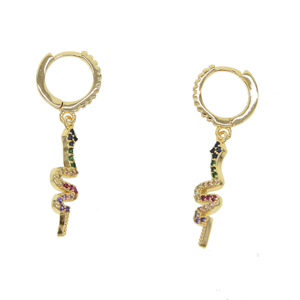 dangle dangling snake charm rainbow cz paved drop cz hoop elegance women earring sexy animal trendy Jewelry wholesale