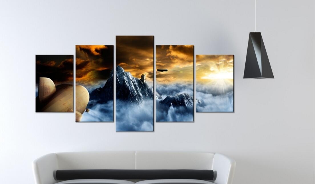 ( No Frame)5PCS/Set Modern Abstract Above the Clouds Art Print Frameless Canvas Painting Wall Picture Home Decoration
